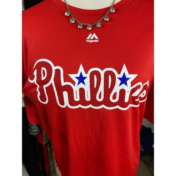 Majestic size L Unisex red Phillies short sleeve t-shirt 0716 - Picture 3 of 6